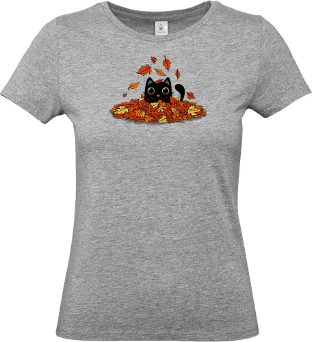 Kitty Leaves - leaf, leaves, herbst, kitten, cat, fall, autumn, colorful. pets, animals, lf - Standard T-Shirt (Women)