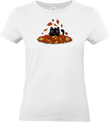 Kitty Leaves - leaf, leaves, herbst, kitten, cat, fall, autumn, colorful. pets, animals, lf - Standard T-Shirt (Women)