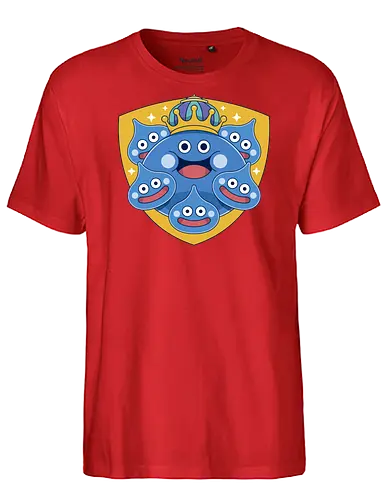 King Slime Shield - Quest, slime, king slime, monsters, golem, game, gaming, gamer, video games, rpg, jrpg, echoes of an elusive age, kawaii, Quest xi, erdr - Fairtrade T-Shirt