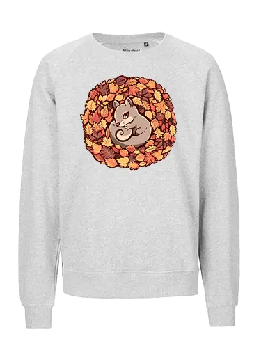 Squirrel upon Autumn Leaves - squirrel, autumn, fall, acorn, nature, cute, fall colours, grey squirrel, cute squirrel, cute animal, animals, leaves, autumn leaves - Fairtrade Sweatshirt