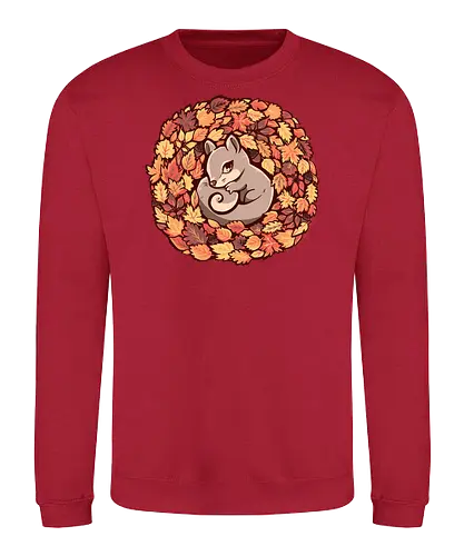 Squirrel upon Autumn Leaves - squirrel, autumn, fall, acorn, nature, cute, fall colours, grey squirrel, cute squirrel, cute animal, animals, leaves, autumn leaves - Sweatshirt