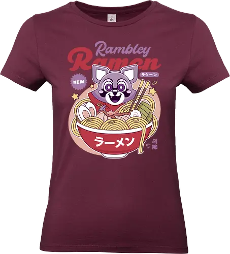 Rambley The Raccoon Ramen - indigo park, rambley the raccoon, mascot, cute, kawaii, horror, terror, survival, game, video games, gaming, gamer, lloyd lion, mollie macaw, finley s serpent - Standard T-Shirt (Women)
