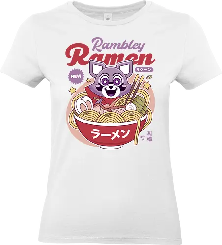Rambley The Raccoon Ramen - indigo park, rambley the raccoon, mascot, cute, kawaii, horror, terror, survival, game, video games, gaming, gamer, lloyd lion, mollie macaw, finley s serpent - Standard T-Shirt (Women)