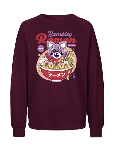 Rambley The Raccoon Ramen - indigo park, rambley the raccoon, mascot, cute, kawaii, horror, terror, survival, game, video games, gaming, gamer, lloyd lion, mollie macaw, finley s serpent - Fairtrade Sweatshirt