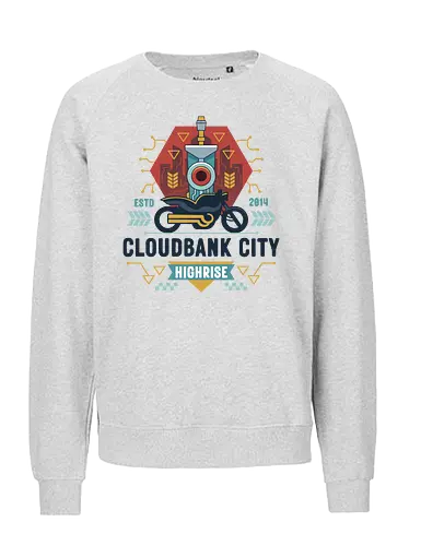 The Cloudbank City Sword - transistor, red, sword, bastion, hades 2, motor, bike, camerata, cloudbank city, motorcycle, sybil reisz, grant kendrell, royce bracket, gaming, video game - Fairtrade Sweatshirt