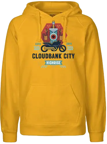The Cloudbank City Sword - transistor, red, sword, bastion, hades 2, motor, bike, camerata, cloudbank city, motorcycle, sybil reisz, grant kendrell, royce bracket, gaming, video game - Fairtrade Hoodie