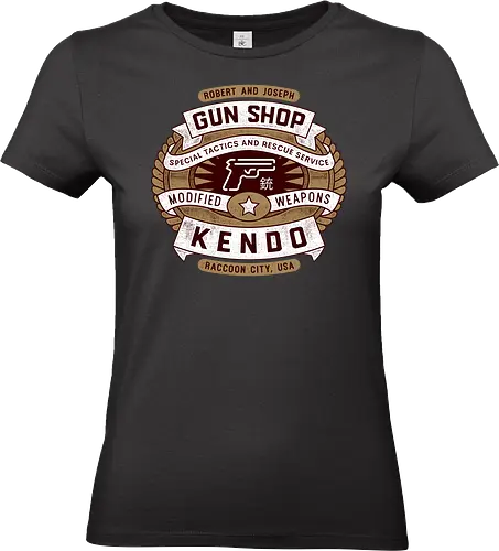 Kendo Gun Shop Emblem - Horror, jill valentine, leon s kennedy, jill sandwich, biohazard, umbrella corporation, raccoon city, albert wesker, chris redfield, horror, re2, re3, Horror 2, Horror 3 nemesis, Horror 4 - Standard T-Shirt (Women)