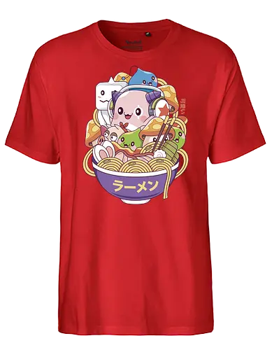 Maple World Monsters Ramen - maplestory, maplestory 2, maple story, slime, yeti, orange mushroom, kawaii, anime, chibi, nostalgia, video game, gaming, gamer, zakum helm, pink bn - Fairtrade T-Shirt