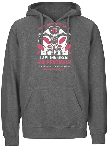 The Great Sir Pentious Emblem - Demon, niffty, alastor, charlie, vaggie, husk, demon, vox, cartoon, cherri bomb, lucifer, helluva boss, angels, hell, sir pentious,  - Fairtrade Hoodie