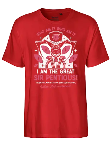 The Great Sir Pentious Emblem - Demon, niffty, alastor, charlie, vaggie, husk, demon, vox, cartoon, cherri bomb, lucifer, helluva boss, angels, hell, sir pentious,  - Fairtrade T-Shirt
