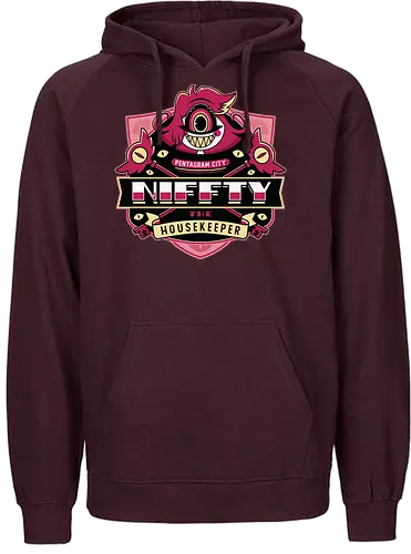 Niffty Housekeeper Emblem - Demon, niffty, alastor, charlie morningstar, vaggie, husk, demon, angel dust, vox, cartoon, cherri bomb, lucifer, helluva boss, angels, hell,  - Fairtrade Hoodie