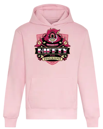 Niffty Housekeeper Emblem - Demon, niffty, alastor, charlie morningstar, vaggie, husk, demon, angel dust, vox, cartoon, cherri bomb, lucifer, helluva boss, angels, hell,  - Heavyweight Hoodie
