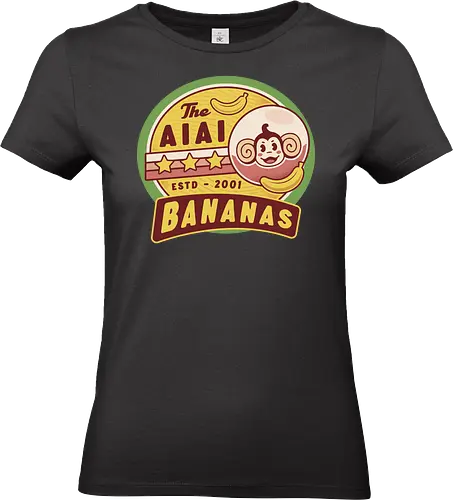  Aiai Bananas Emblem - aiai, monkey, ape, gorilla, banana, arcade, game, gaming, gamer, video games, retro, vintage, kawaii, cute - Standard T-Shirt (Women)