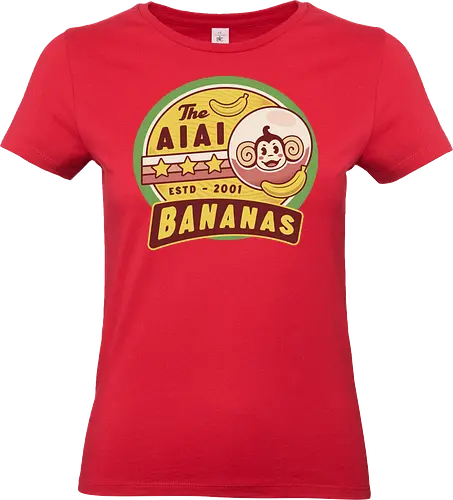  Aiai Bananas Emblem - aiai, monkey, ape, gorilla, banana, arcade, game, gaming, gamer, video games, retro, vintage, kawaii, cute - Standard T-Shirt (Women)