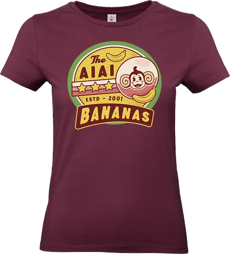 Aiai Bananas Emblem - aiai, monkey, ape, gorilla, banana, arcade, game, gaming, gamer, video games, retro, vintage, kawaii, cute - Standard T-Shirt (Women)