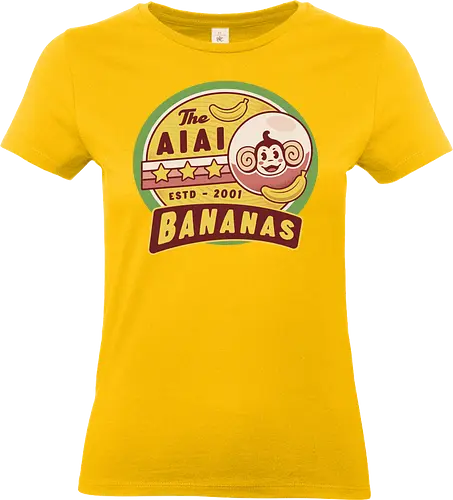  Aiai Bananas Emblem - aiai, monkey, ape, gorilla, banana, arcade, game, gaming, gamer, video games, retro, vintage, kawaii, cute - Standard T-Shirt (Women)