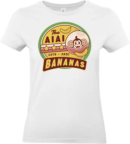  Aiai Bananas Emblem - aiai, monkey, ape, gorilla, banana, arcade, game, gaming, gamer, video games, retro, vintage, kawaii, cute - Standard T-Shirt (Women)
