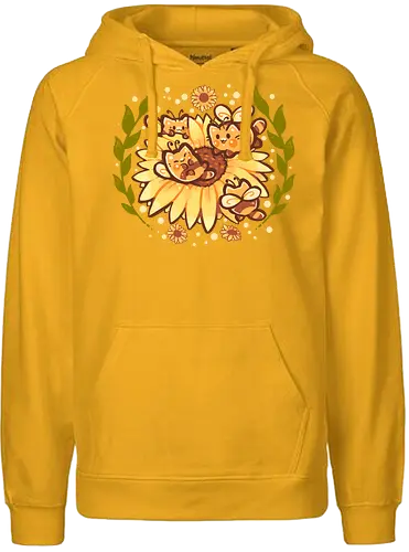 Sunflower Cat Bee - sunflower, summer, floral, cat, bee, bumblebee, catbee, garden, bee happy, happy, cute, sunflowers, pollen, honey, wildflower - Fairtrade Hoodie