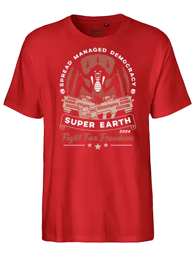 Spreading Democracy Emblem - hell, diver, spread democracy, spreading democracy, terminids, bile titan, spill oil, libertea, enlist today, super earth, gamer, video game, gaming, freedom,  - Fairtrade T-Shirt