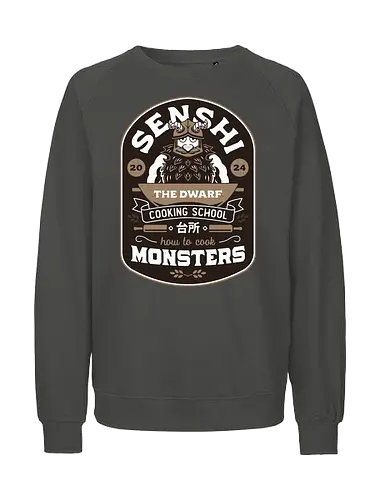 Dwarf Cooking School Emblem - Delicious, Meshi, walking mushroom, marcille donato, falin touden, laios touden, senshi of izganda, chilchuck tims, fantasy, medieval, anime, manga, cooking, TV, dwarf,  - Fairtrade Sweatshirt