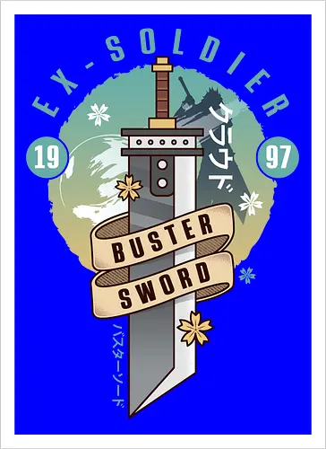 Cloud Buster Sword Emblem - Final, Final 7 rebirth, Villain, red xiii, nanaki, Gaming lockhart, Gaming gainsborough, aeris, Kweh, Cactus, game, video games, shinra, avalanche, Cloud - Artprint
