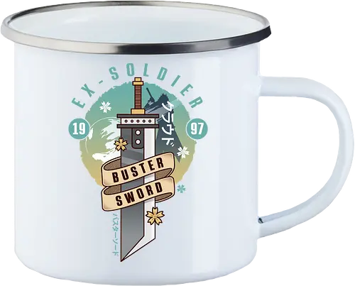 Cloud Buster Sword Emblem - Final, Final 7 rebirth, Villain, red xiii, nanaki, Gaming lockhart, Gaming gainsborough, aeris, Kweh, Cactus, game, video games, shinra, avalanche, Cloud - Enamel Mug
