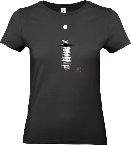 gate at the sea - gate, sea, moon, sun, sumie, japan - Standard T-Shirt (Women)