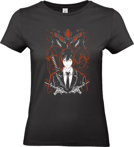 The Fox Devil - Chainsaw, Anime, Manga, Demon, Man, Devil, Wild Devil, Angry, Samurai, Japanese Art, Aesthetic, Manga Style, Zylixzen, Aggressive, Gamer, Otaku, Gift, Monster, Cool, Power, Kawaii, Warrior, Public Safety, Swordsman, Hunter, Cursed Devil - Standard T-Shirt (Women)