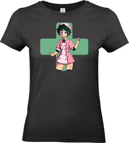 Nurse Izuku - mha, bnha, Izuku, Midoriya, midoriyaizuku, izukumidoriya, nurse, nurse outfit, gender bender, rule 63, geen cross, green hair, greenhair, shorthair, short, short hair, curly, curlyhair, green eyes, greeneyes, pinkdress, pink dress, cute, hiroaka - Standard T-Shirt (Women)