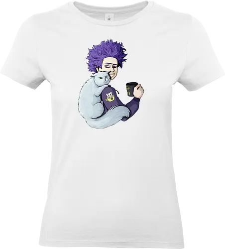 Cranky Coffee Cats - mha, bnha, shinsou, shinsouhitioshi, hitoshi, cat, grumpy, grumpycat, white, whitecat, persiancat, coffee, coffeecat, kitty, cranky, ftown, scowl, glare, purple, lavender, purplehair, lavenderhair, purpleeyes, lavendereyes, lilac, lilachair, lilaceyes, ereaserhead, ereaserheadmug, mug, coffeemug, raisedeyebrow, sweater, hoodie, darkhoodie, hiroaka, hiroaka - Standard T-Shirt (Women)