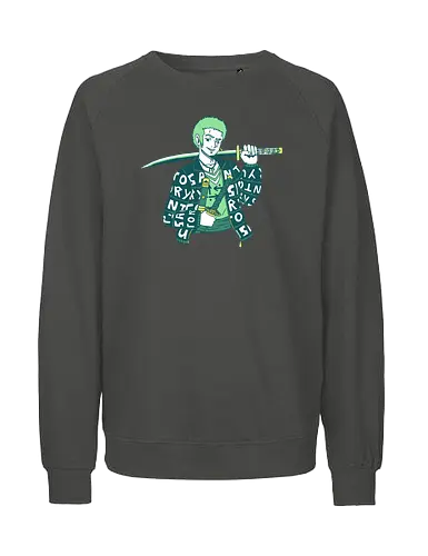 Zoro Drip - zoro, roronoazoro, zorororonoa, greenhair, santoryu, threeswords, threeswordstyle, swords, katanas, gold, green, jacket, drip, necklace, meme, earrings, digitalart, anime, manga, purplestarphoenix, cool, fashion, zoroPirate, Pirate, zoroPirate, Pirate - Fairtrade Sweatshirt