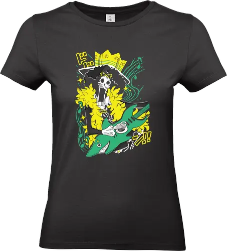 Pirate Brook - One, Swordsman, Brook, Hat, Funny, Cool, Pirates, Anime, Dark Brook, Manga, Manga Style, Aesthetic, Pirate, Samurai, Piece, Musician, Guitar, Skeleton, Skull, Zylixzen, Aggressive, Gamer, Otaku, Gift, Power, Green, Warrior, Angry, Japanese Art - Standard T-Shirt (Women)