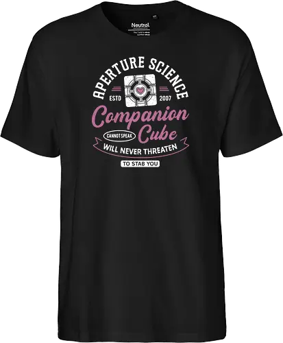 Companion Cube Crest - portal, companion cube, portal 2, portal revolution, aperture laboratories, aperture science, half life, the cake is a lie, potato, glados, black mesa, gaming, video games, gamer, chell,  - Fairtrade T-Shirt