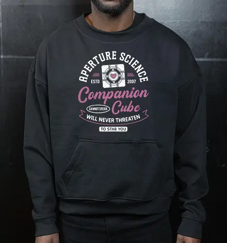 Companion Cube Crest - portal, companion cube, portal 2, portal revolution, aperture laboratories, aperture science, half life, the cake is a lie, potato, glados, black mesa, gaming, video games, gamer, chell,  - Cropped Sweatshirt