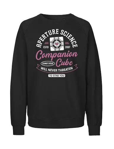 Companion Cube Crest - portal, companion cube, portal 2, portal revolution, aperture laboratories, aperture science, half life, the cake is a lie, potato, glados, black mesa, gaming, video games, gamer, chell,  - Fairtrade Sweatshirt