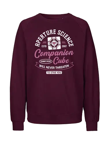 Companion Cube Crest - portal, companion cube, portal 2, portal revolution, aperture laboratories, aperture science, half life, the cake is a lie, potato, glados, black mesa, gaming, video games, gamer, chell,  - Fairtrade Sweatshirt