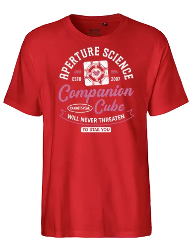 Companion Cube Crest - portal, companion cube, portal 2, portal revolution, aperture laboratories, aperture science, half life, the cake is a lie, potato, glados, black mesa, gaming, video games, gamer, chell,  - Fairtrade T-Shirt