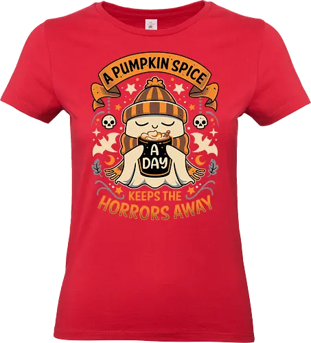 Daily Pumpkin Spice - pumpkin spice, ghost, bats, halloween, skull, coffee, cut, horror, gothic, autumn, fall, cozy - Standard T-Shirt (Women)