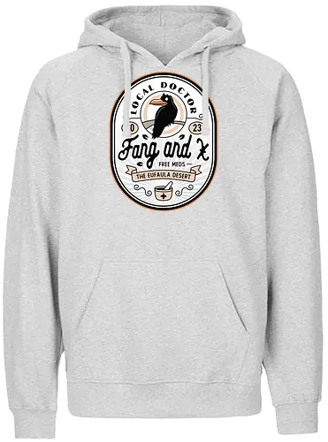 Fang and X Clinic Crest - my time, at sandrock, my time at portia, indie game, gaming, gamer, video games, fang, farming simulator, rpg, adventure, harvest, sand, wild yakmel, pen, hazardous ruins - Fairtrade Hoodie