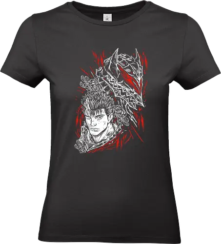 The Black Swordsman - Aesthetic, Aggressive, Angry, Anime, Gamer, Gift, Kawaii, Monster, Power, Armored Warrior, Manga Style, Swordsman, Cool, Manga, Zylixzen, Mercenary, Dark Fantasy, Horror, Berserker, Demon, Strong Man, Devil, Samurai, Japanese Art, Otaku, Branded - Standard T-Shirt (Women)