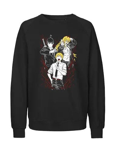 Devil Hunters - Aesthetic, Aggressive, Anime, Gamer, Gift, Monster, Power, Manga Style, Demon, Cool, Manga, Zylixzen, Chainsaw, Otaku, Blood Devil, Warrior, Public Safety, Man, Devil, Swordsman, Kitsune, Funny, Samurai, Japanese Art, Fox - Fairtrade Sweatshirt