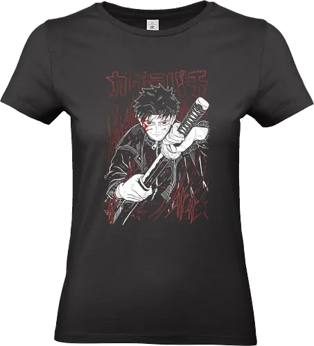 Expert Swordsman - Aesthetic, Aggressive, Angry, Anime, Gamer, Gift, Kawaii, Monster, Power, Manga Style, Demon, Cool, Manga, Zylixzen, Warrior, Swordsman, Swordsmith, Enchanted Blades, Man, Devil, Samurai, Red, Japanese Art, Otaku - Standard T-Shirt (Women)