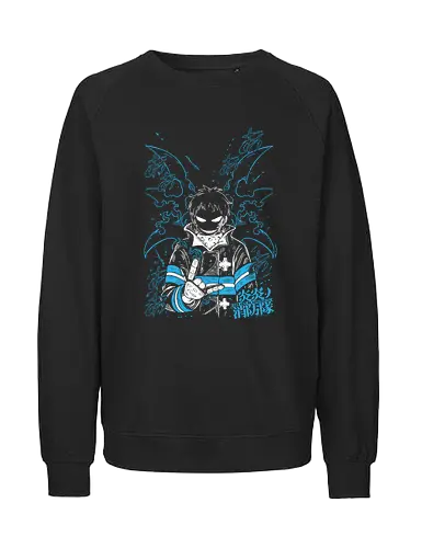 Shinra The Devil's Footprints - Aesthetic, Aggressive, Angry, Anime, Gamer, Gift, Monster, Power, Devil, Manga Style, Demon, Cool, Zylixzen, Fire, Shinra, Kusakabe, Special force, Company 8, Devil's Footprints, Hero, Blue, Japanese Art, Otaku, Warrior - Fairtrade Sweatshirt