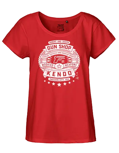 Kendo Gun Shop Grunge - resident, evil, jill valentine, leon s kennedy, biohazard, umbrella corporation, raccoon city, albert wesker, chris redfield, tricell africa, stars, sheva alomar, video game, gaming, gamer - Fairtrade Girl Shirt