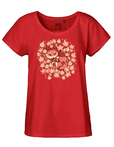 Autumn Leaves Fox - anthro, Herbst, Blätter, Blatt, Rotfuchs, orange Blätter, Fuchs, rot, Jahreszeiten, saisonal, Tiere, gemütlich, Herbst, Rotfuchs, pelzig, anthro, autumn, leaves, leaf, red fox, orange leaves, fox, red, seasons, seasonal, animals, cozy, fall, red fox, furry - Fairtrade Girl Shirt
