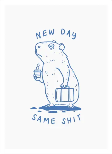 Lazy Morning - capy, capybara, lazy morning, morning coffee, coffee, i hate monday, capy coffee, minimalist - Artprint
