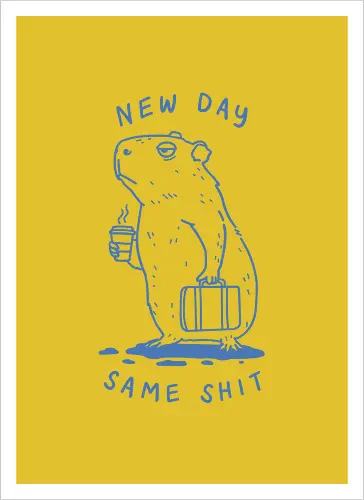 Lazy Morning - capy, capybara, lazy morning, morning coffee, coffee, i hate monday, capy coffee, minimalist - Artprint