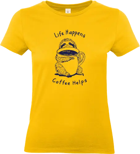 Life Happens Coffee Helps  - sloth life, sloth, coffee, life happens, coffee helps, minimalist, linocut - Standard T-Shirt (Women)
