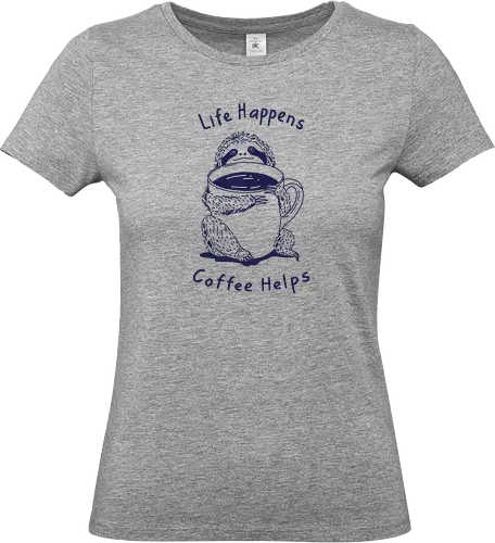 Life Happens Coffee Helps  - sloth life, sloth, coffee, life happens, coffee helps, minimalist, linocut - Standard T-Shirt (Women)