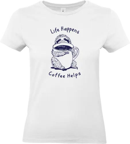 Life Happens Coffee Helps  - sloth life, sloth, coffee, life happens, coffee helps, minimalist, linocut - Standard T-Shirt (Women)